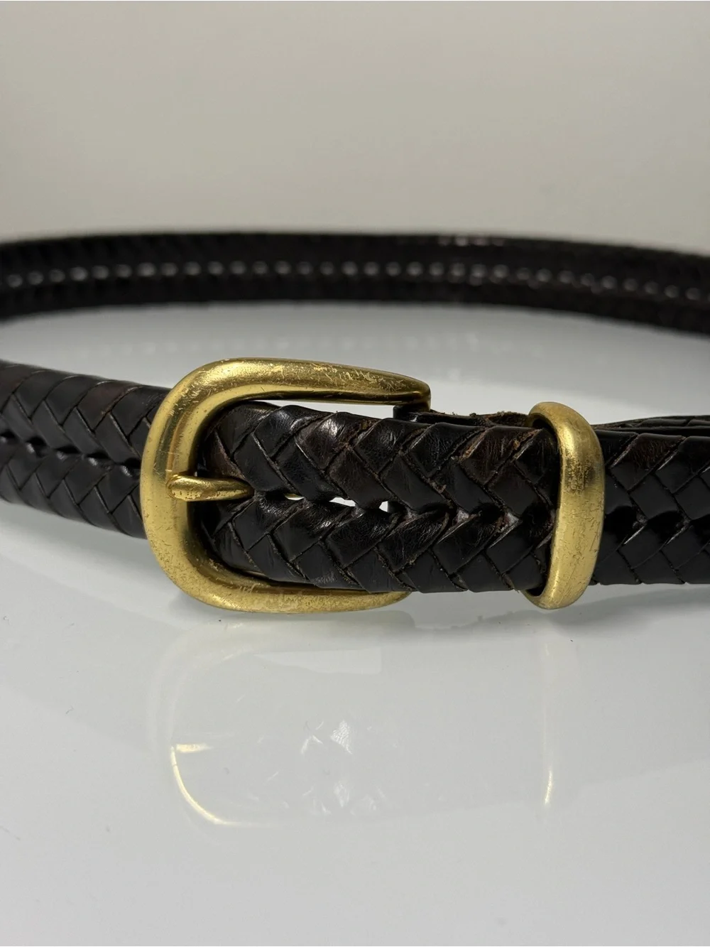 Vintage 90s Coach Braided Black Leather Belt Solid Brass 5922 Unisex Men 36”